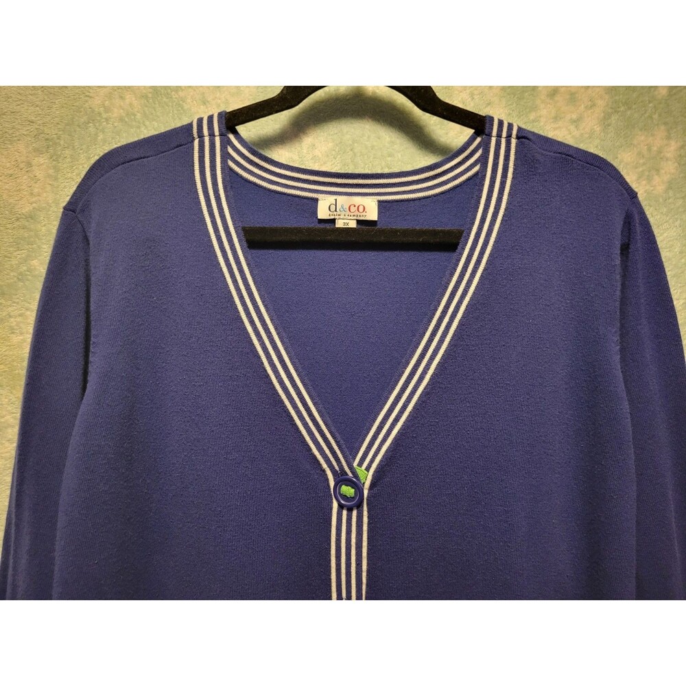 Denim & Co Women's 3X Blue Button Up Cardigan Sweater Sailor Cruise Hampton QVC